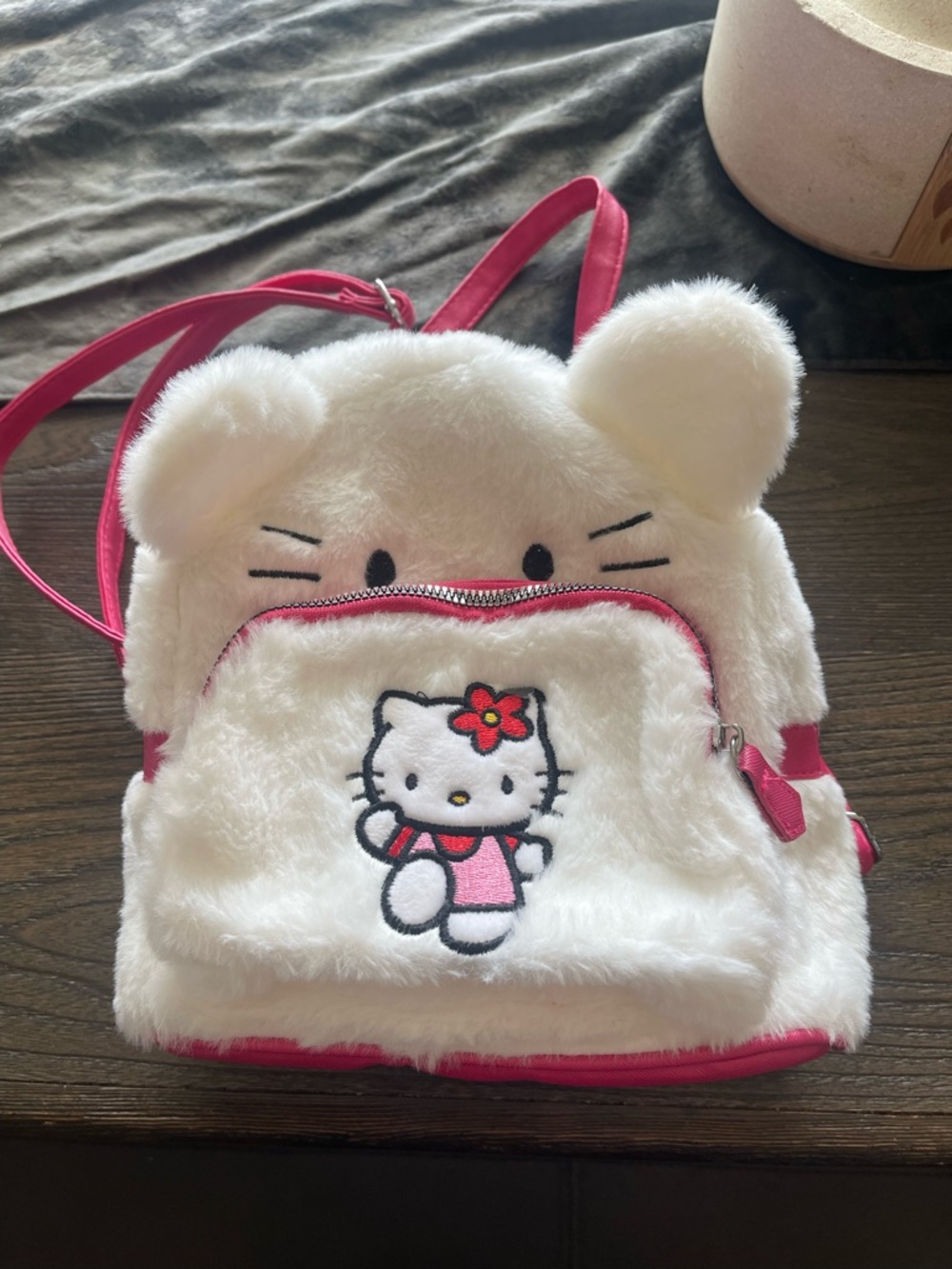 Hello Kitty White Plush Mini Backpack with Pink Trim